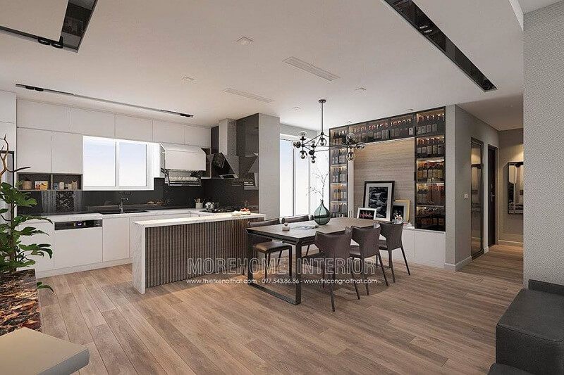 Mẫu bàn ăn chung cư của MoreHome được ưa chuộng với kiểu dáng độc đáo và màu nâu tây đẹp.